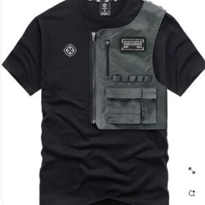 hot sale oversize patchwork tops multi pocket cotton Men's T-Shirts